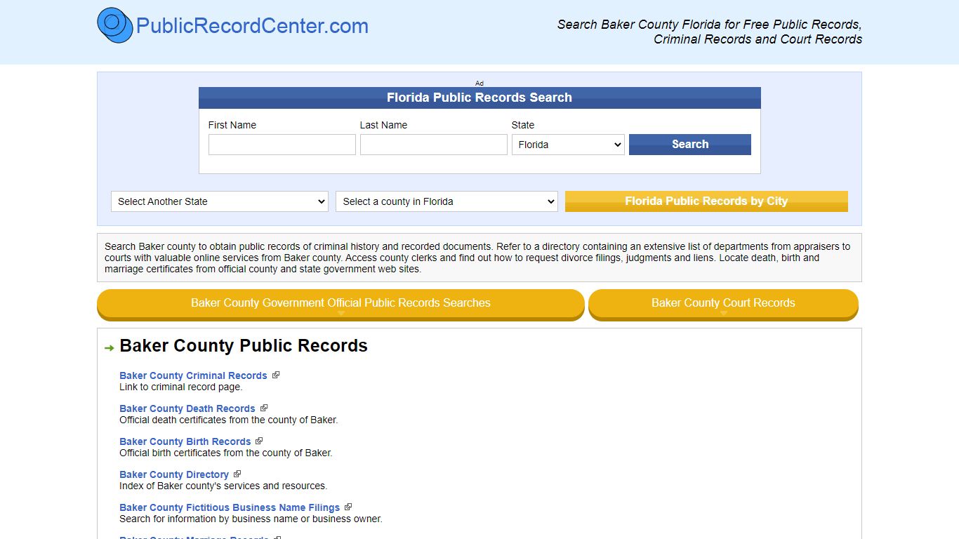 Baker County Florida Free Public Records - Court Records - Criminal Records